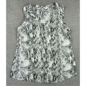 Sheer Snakeskin Print Sleeveless Blouse New York & Company Women L Gray Black‎